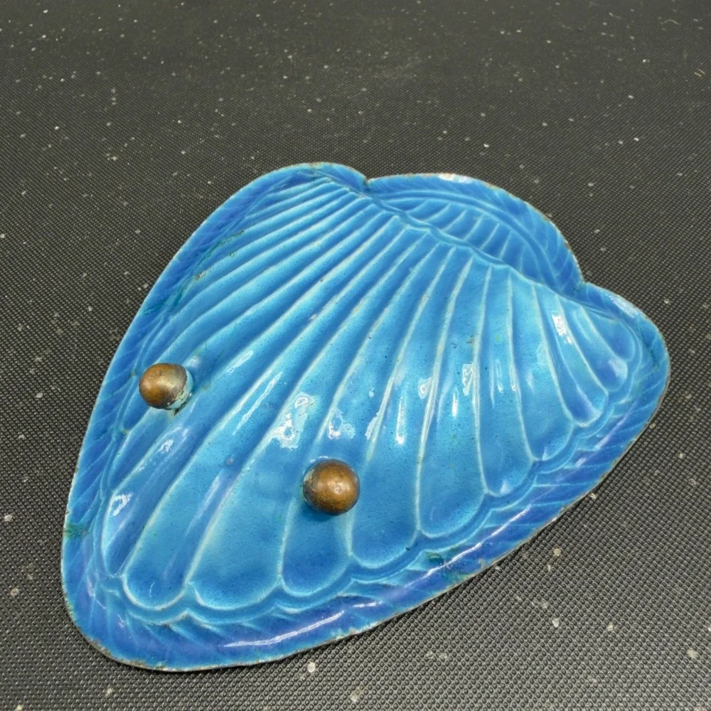 Vintage Enameled Metal Seashell Trinket Dish Multi Color Scallop Shell Tray Dish